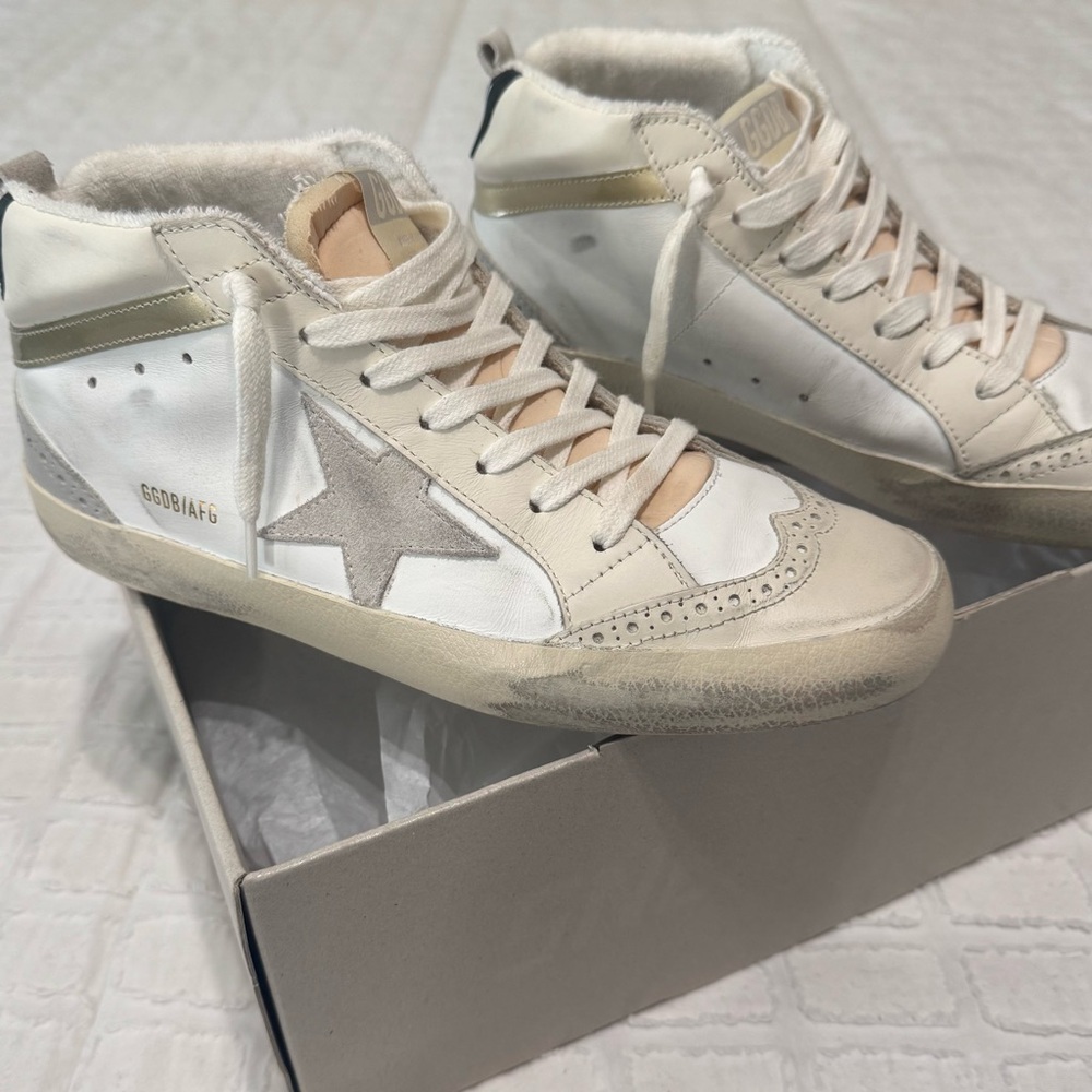 Golden Goose White and Cream Vintage Sneakers